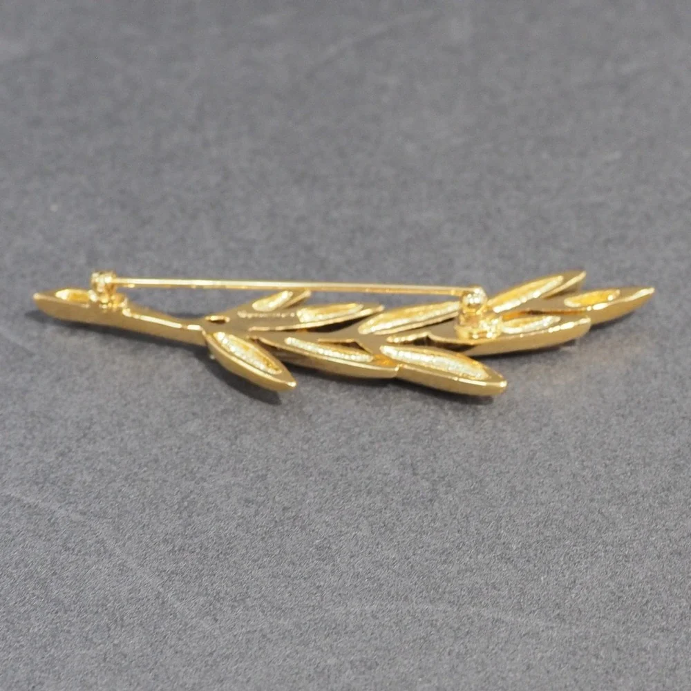 VTG Napier Brooch Gold Tone Leaf Branch Wheat Pin Botanical Gift Box Cinch Clip